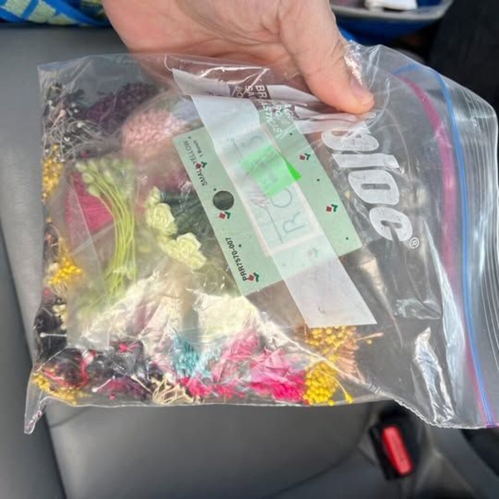 Assorted Flower Stamens and Ribbon Roses Craft Lot
